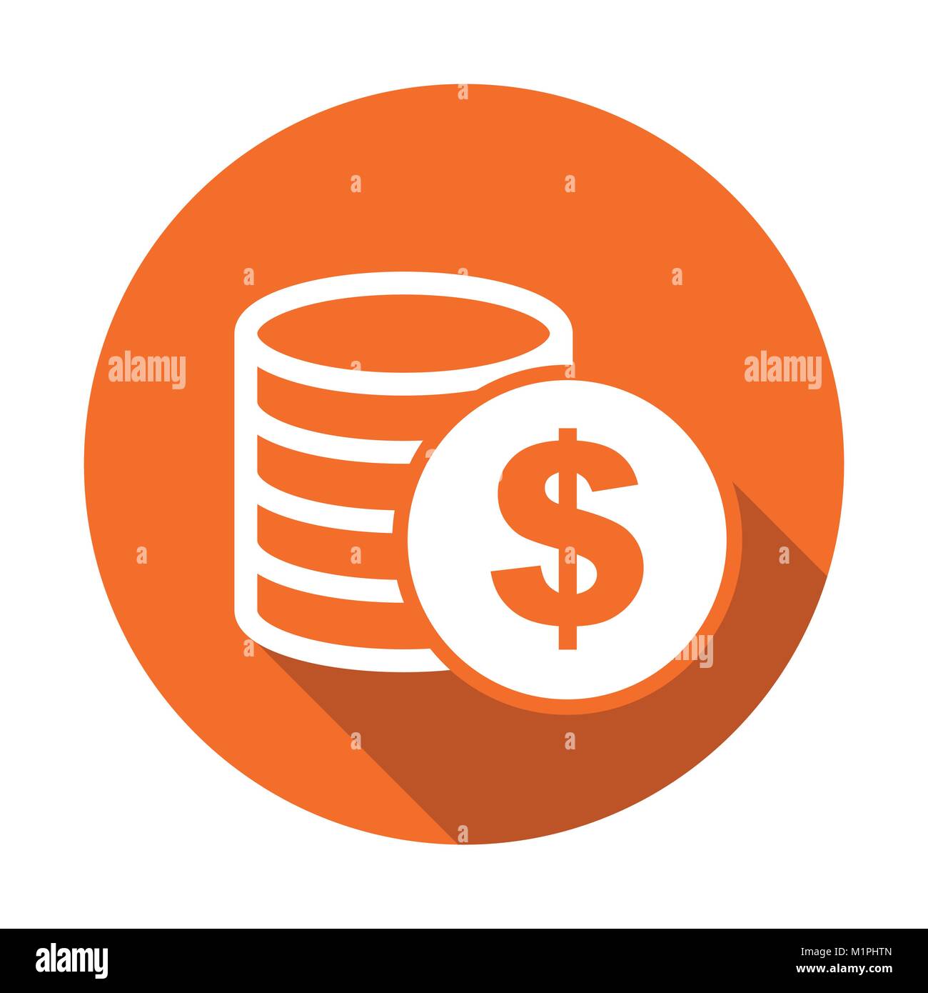 L'icône d'argent avec ombre sur rond, orange, arrière-plan. Coins vector illustration en télévision style. Les icônes de design, site web. Illustration de Vecteur