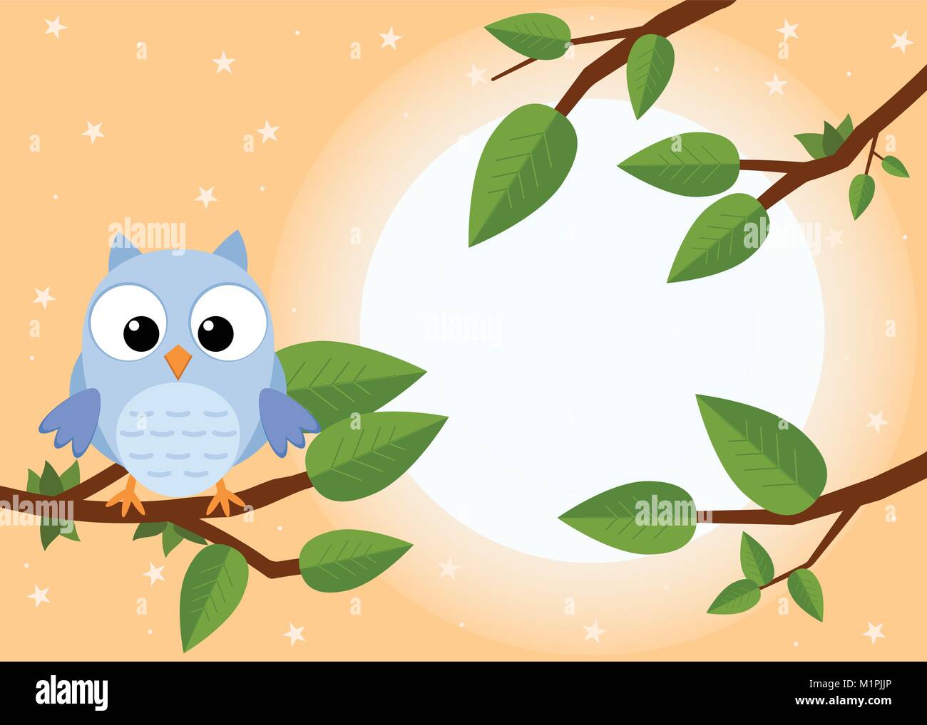 Arbre coloré avec cute owl. Cartoon oiseau en forêt ensoleillée. Télévision vector illustration. Illustration de Vecteur