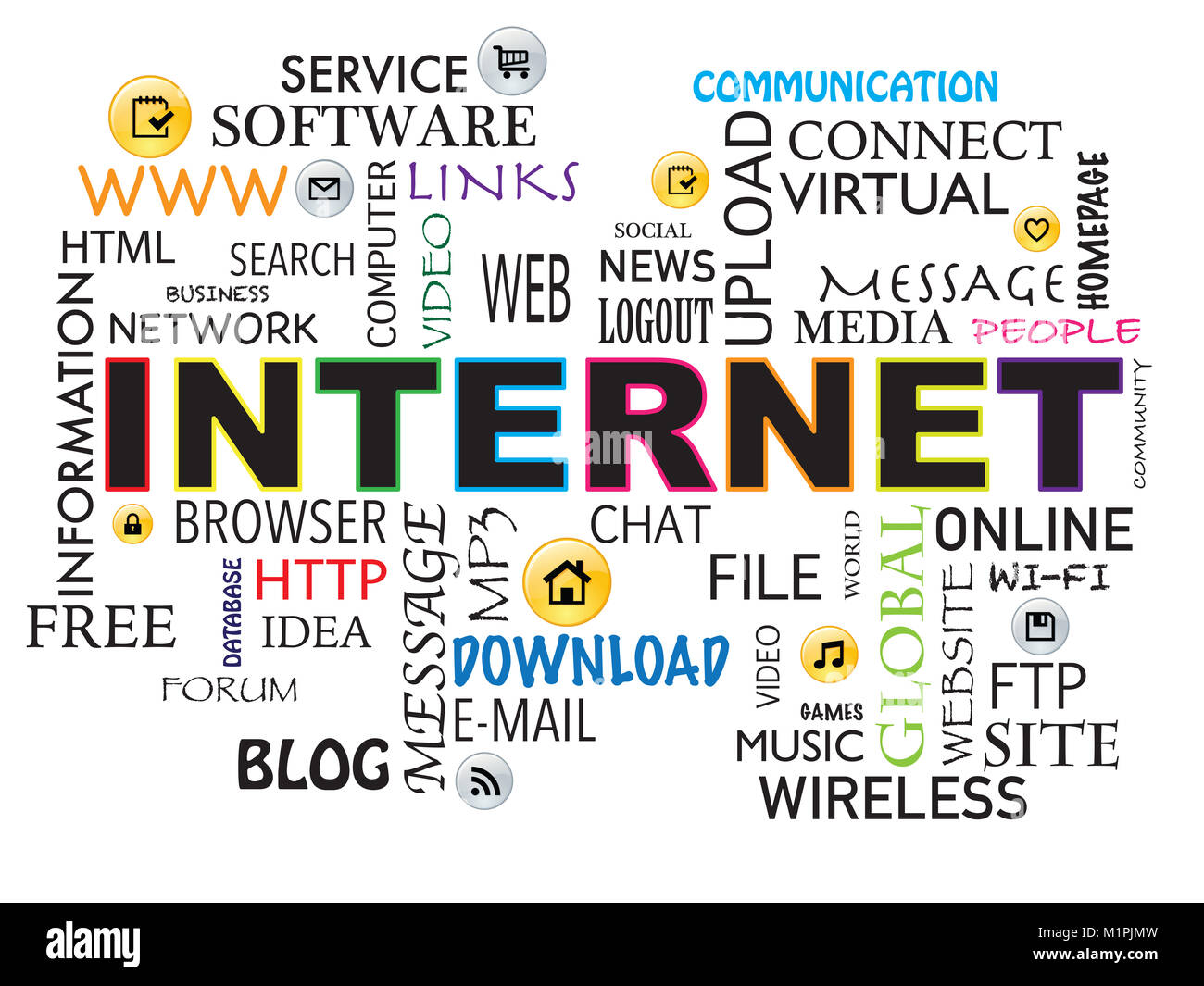 Mot internet concept illustration avec des icônes Banque D'Images