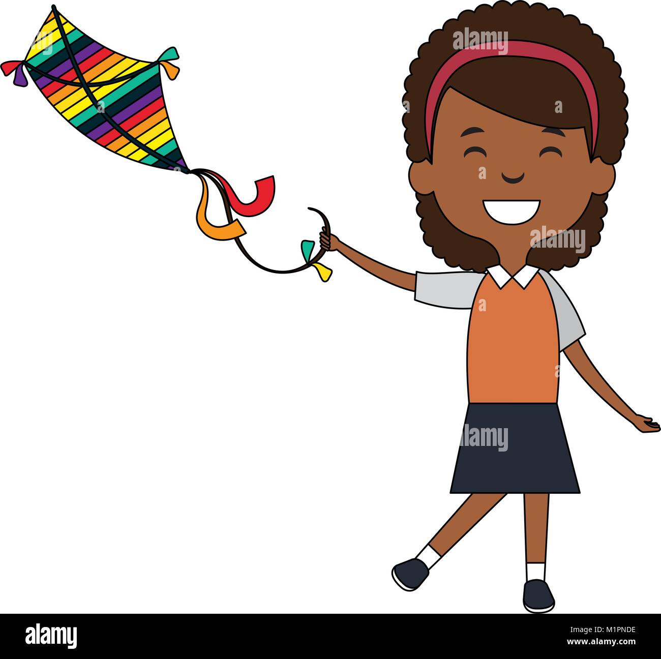 Mignon et peu african girl flying a kite Illustration de Vecteur