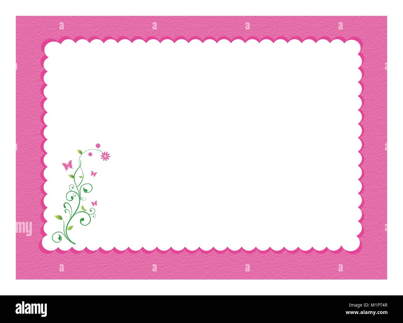 Bordure festonnée rose avec motif fleuri et fond blanc pour l'espace d'écriture Illustration de Vecteur