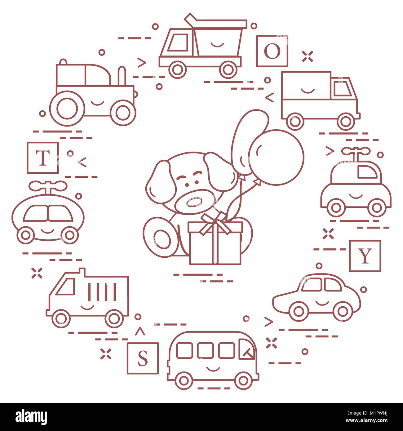 Les voitures, camions, bus, tracteurs, cubes, chiot, cadeau, des Les voitures, camions, bus, tracteurs, cubes, chiot, cadeau, des