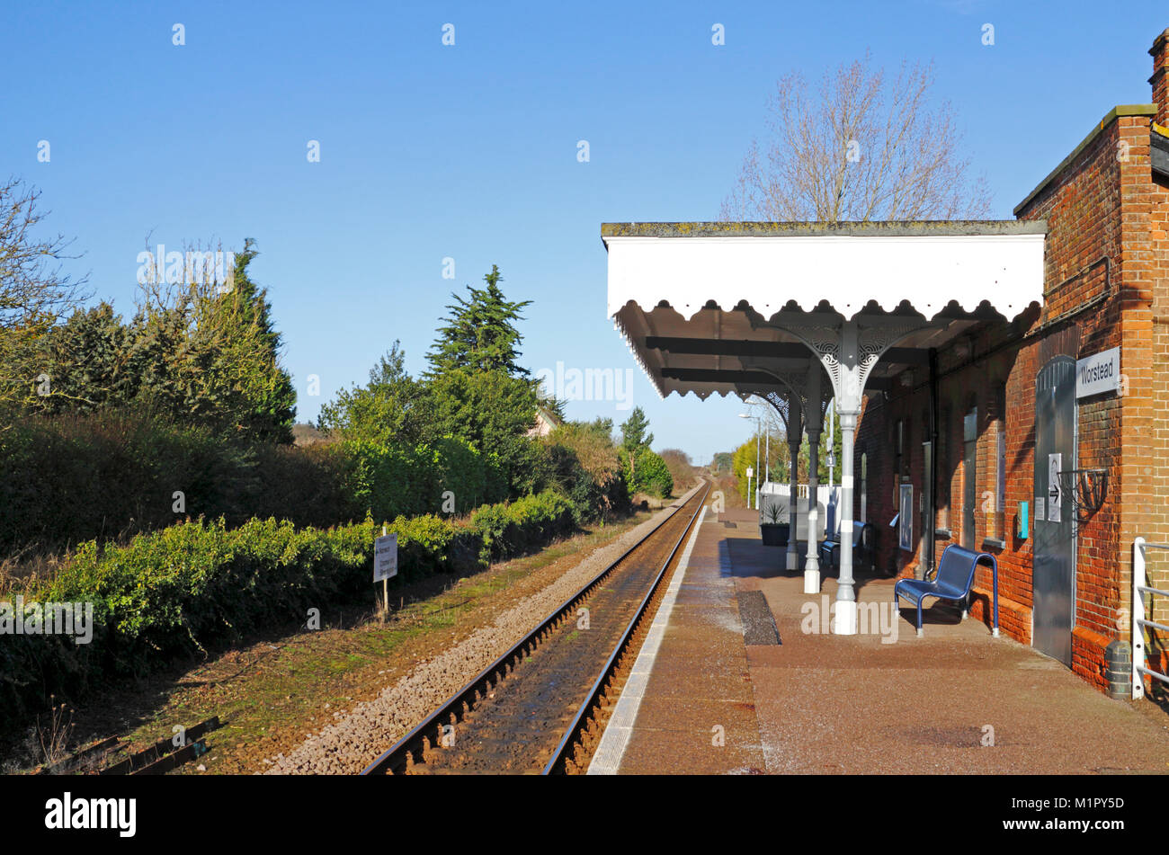 Une vue de la gare sur la ligne du Petit Blongios à Worstead, Norfolk, Angleterre, Royaume-Uni, Europe. Banque D'Images