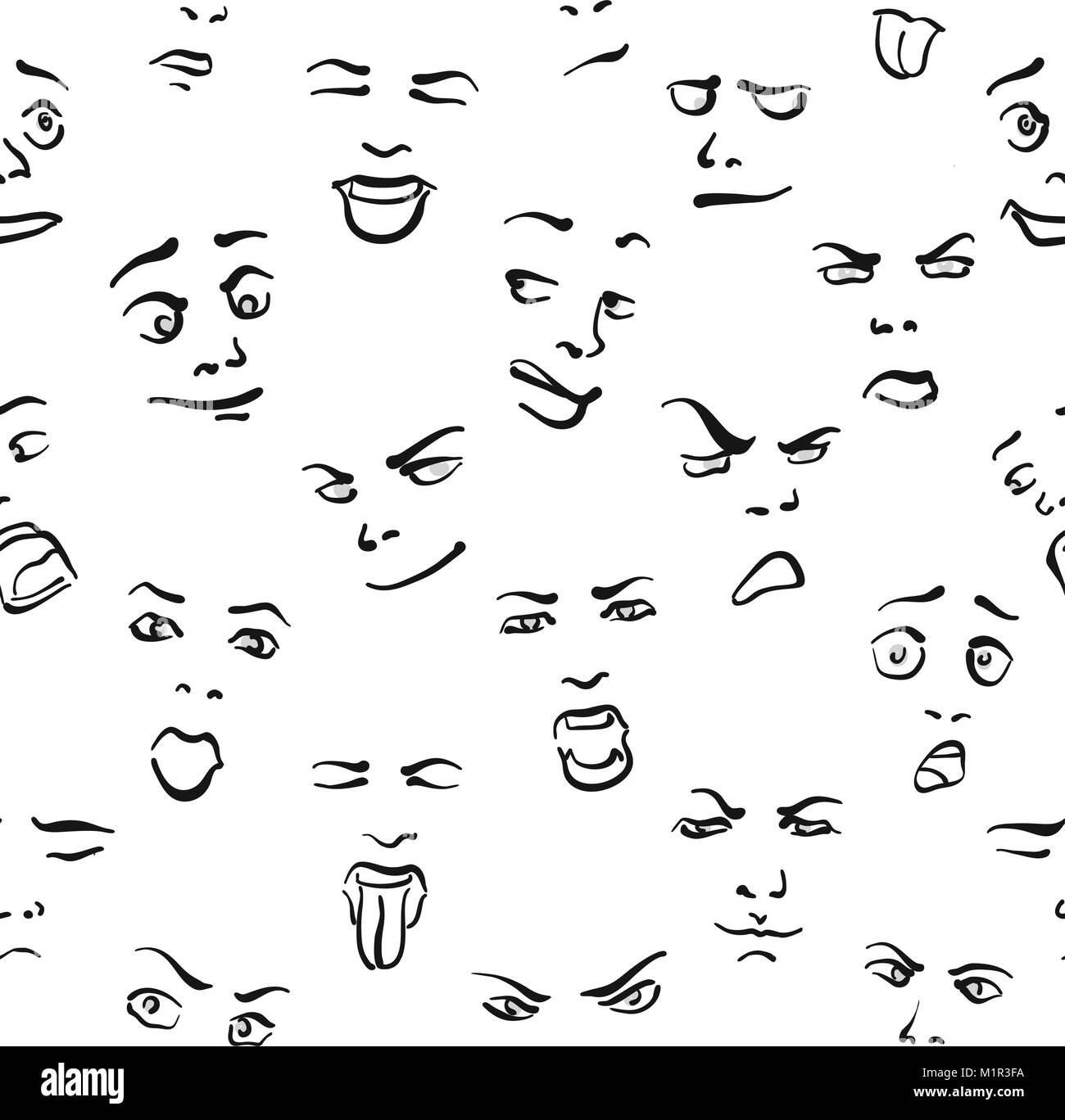Uniforme de visages, des croquis dessinés à la main, sur fond blanc. Vector art Illustration de Vecteur