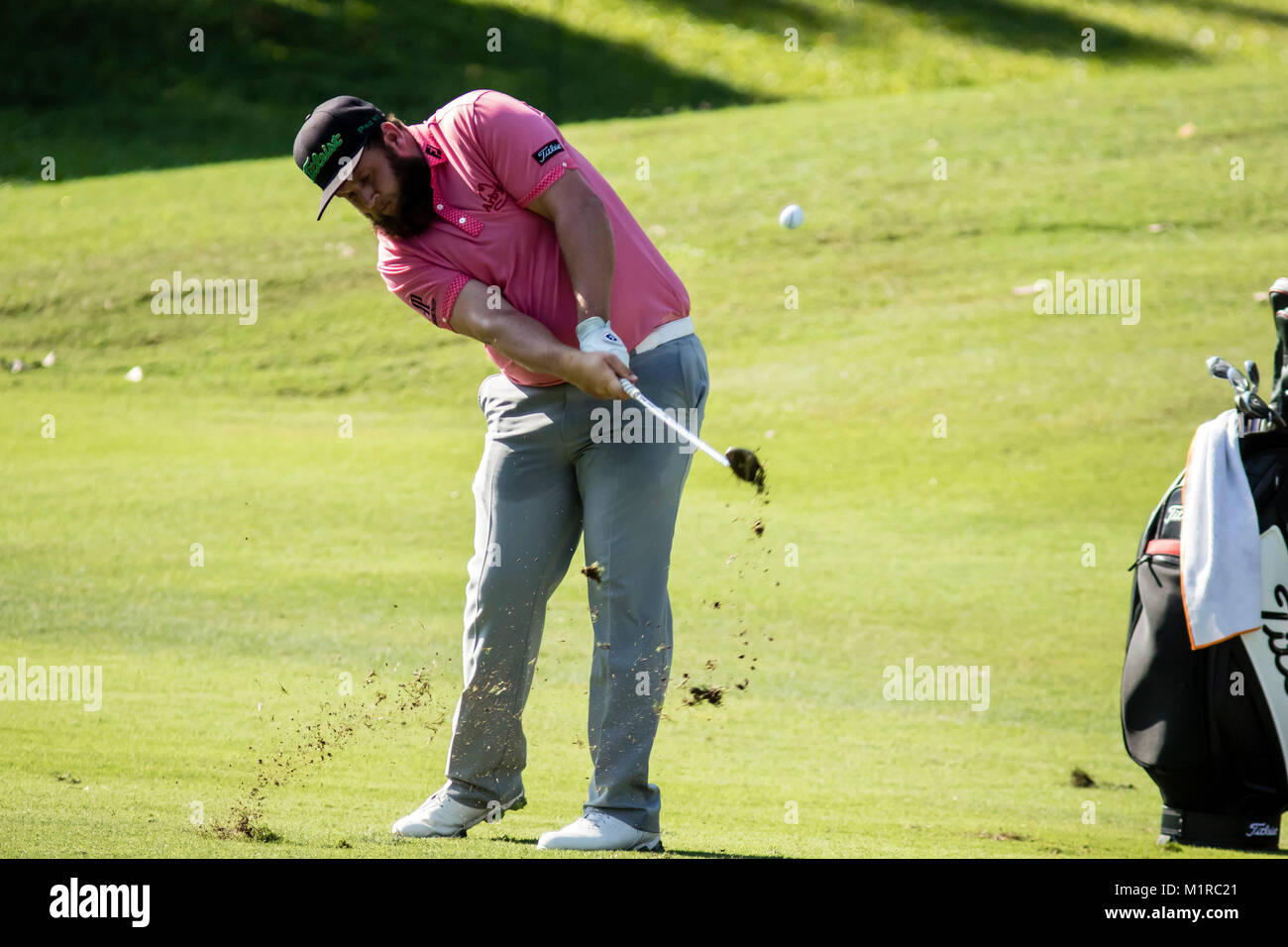 Kuala Lumpur, Malaisie. 1er février, 2018. Premier jour l'action au Championnat du tournoi de golf 2018 Maybank à Kuala Lumpur, Malaisie. Golfeur anglais Andrew Johnston en action. Credit : Danny Chan/Alamy Live News Banque D'Images