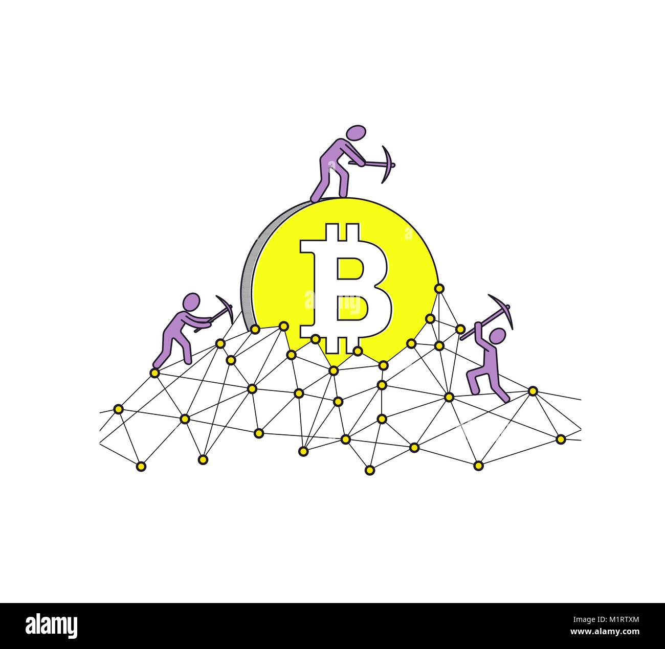 L'exploitation minière Bitcoin et concept gagnant cryptocurrency. Vector illustration. La technologie de l'Blockchain Illustration de Vecteur