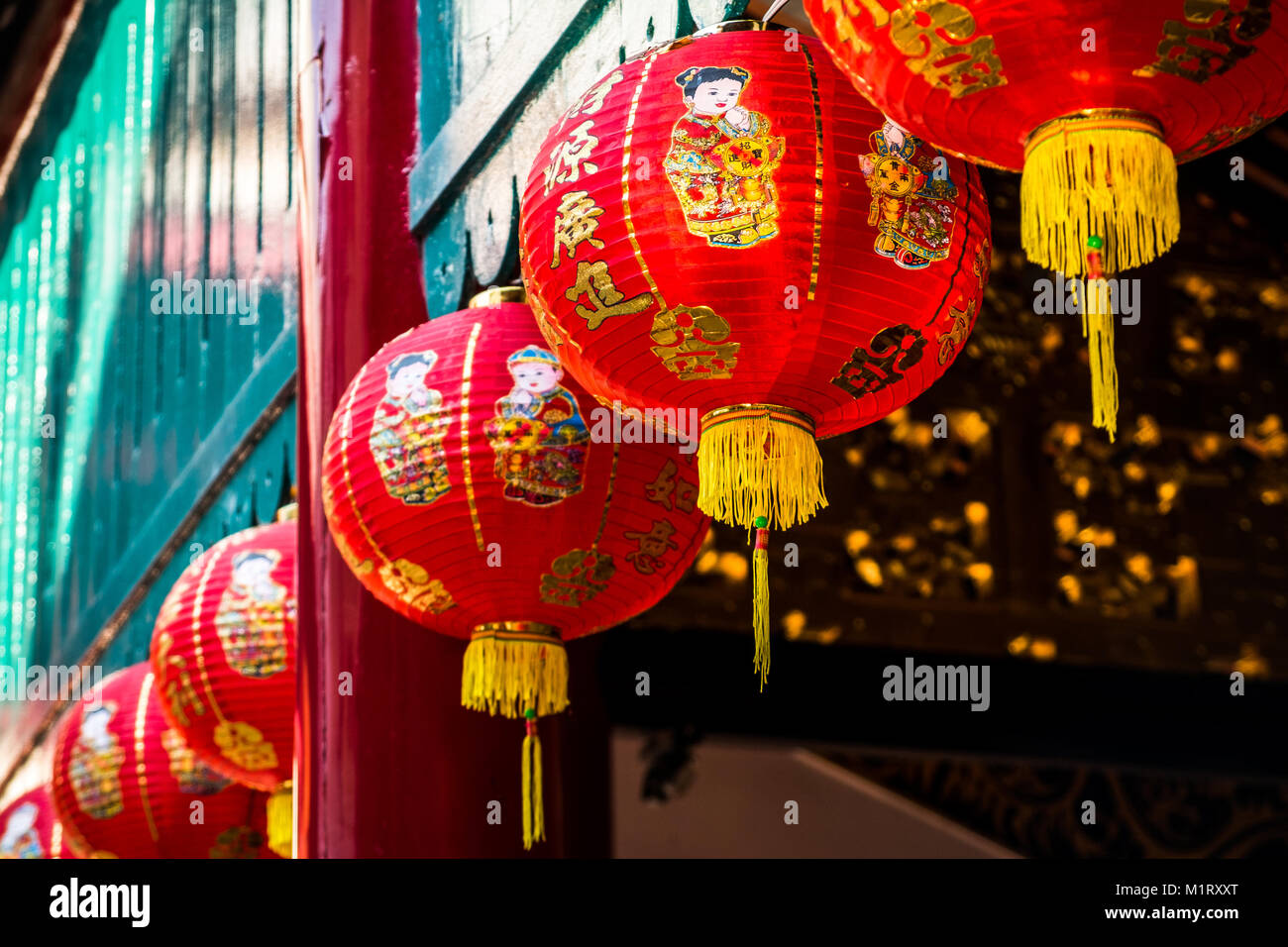 Thaïlande Bangkok - 29 janvier 2018 : Nouvel an chinois lanterne dans temple chinois traditionnel chinois nouveau fête décorations du temple Banque D'Images