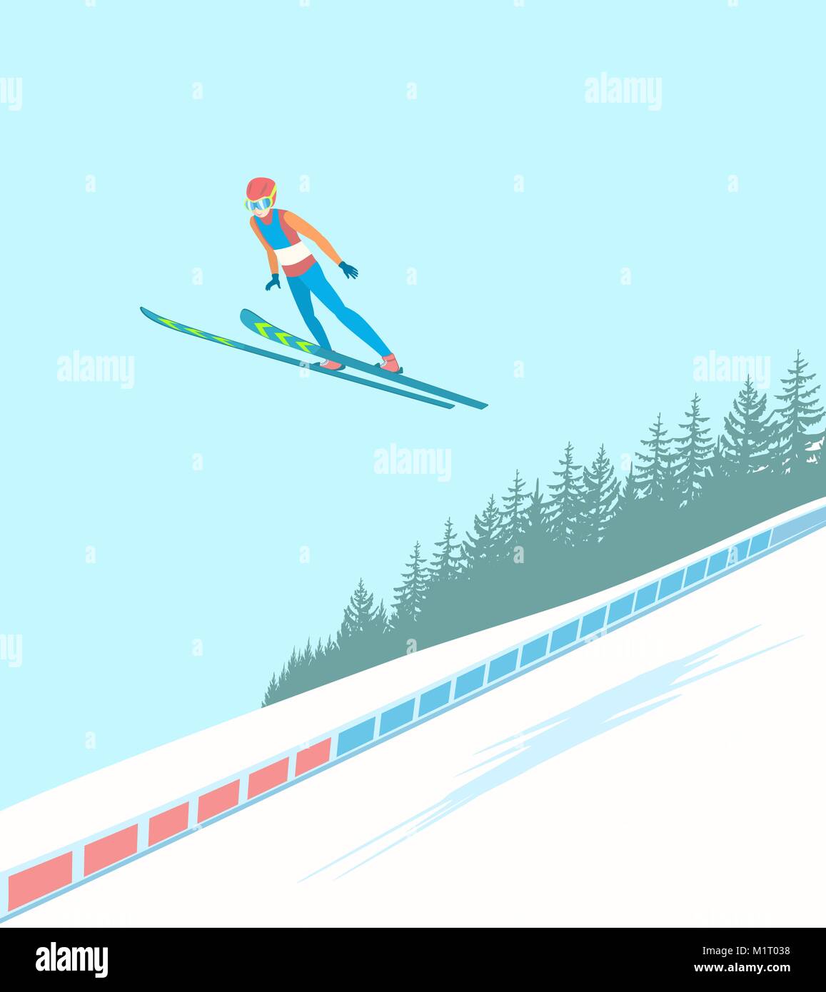 Compétitions de saut à ski. Illustration de Vecteur
