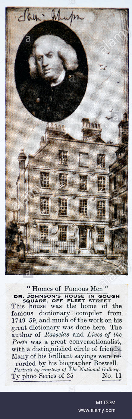 Maisons d'hommes célèbres - Le Dr Samuel Johnson 1709 - 1784 Banque D'Images