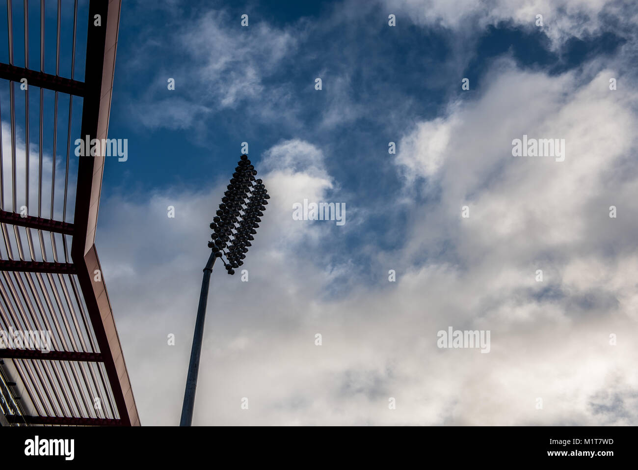 Au projecteur du Club de Cricket du Lancashire, Manchester. Banque D'Images