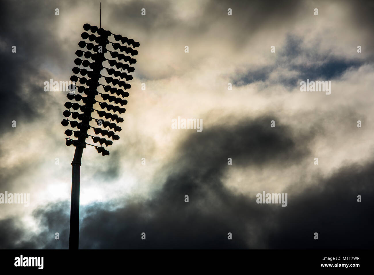 Au projecteur du Club de Cricket du Lancashire, Manchester. Banque D'Images