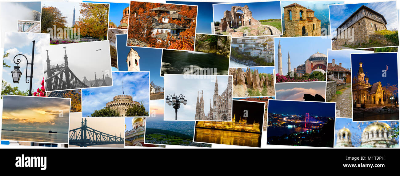 Collage de repères internationaux et destinations populaires Banque D'Images