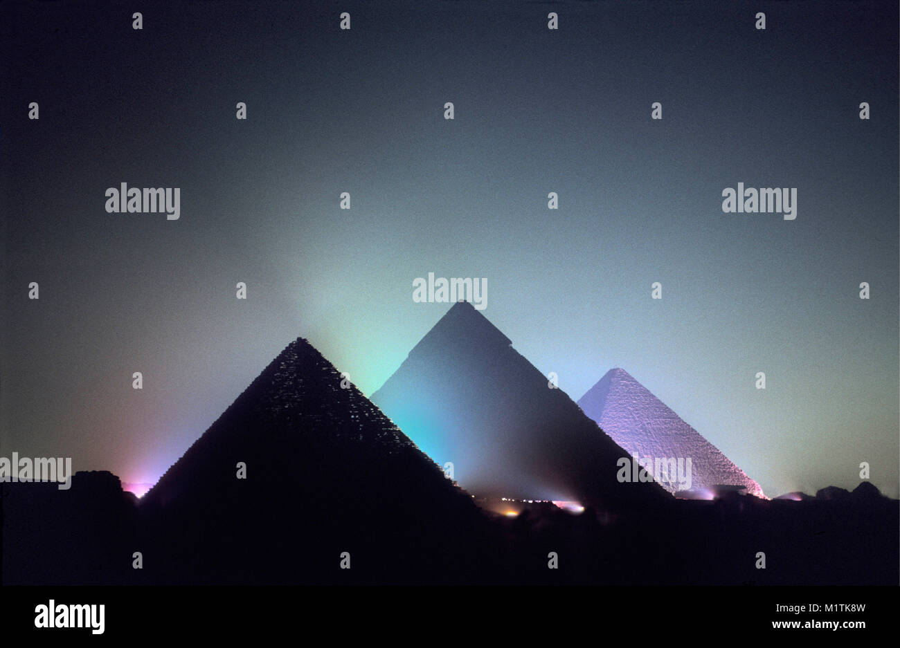 L'Egypte, Le Caire. Gizeh ou Giza. Pyramides. Spectacle son et lumière. L'Unesco, site du patrimoine mondial. Banque D'Images
