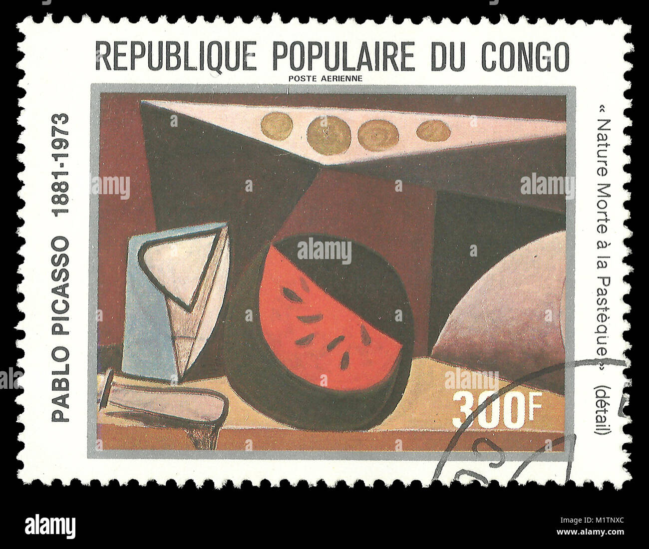 Congo - timbres en 1981 : La couleur de l'édition du centenaire de l'anniversaire de Pablo Picasso, peinture Nature morte avec Pasteque Banque D'Images