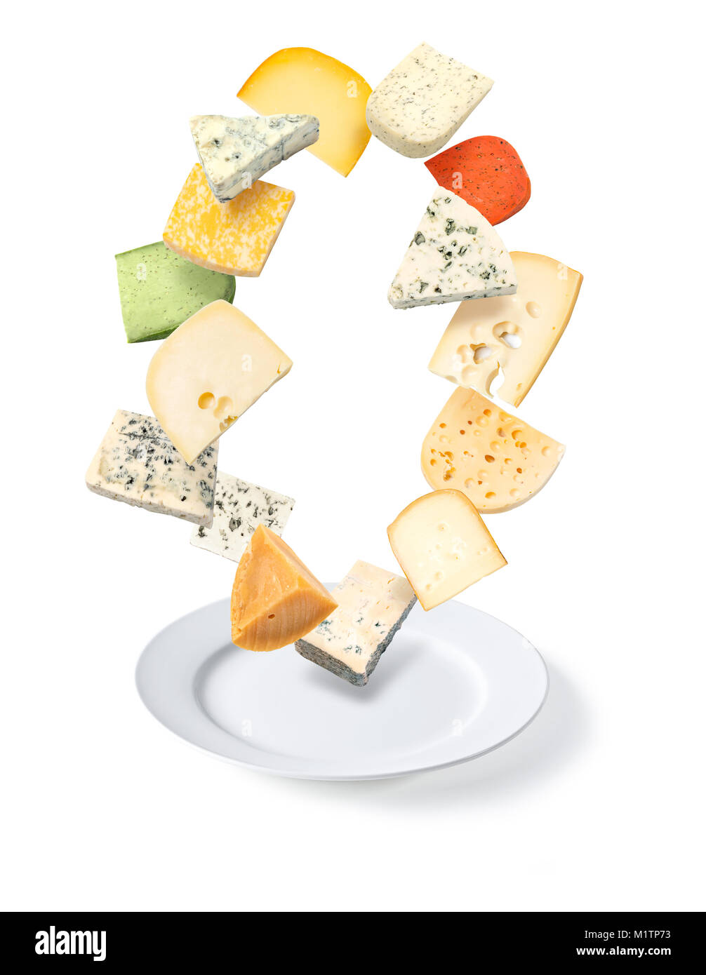 Assiette de fromage isolé sur fond blanc Banque D'Images