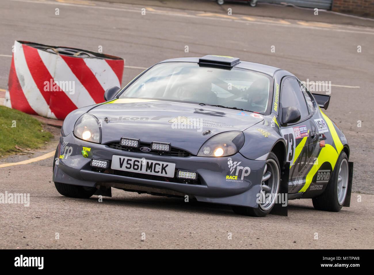 Ford Puma avec chauffeur Ryan Connolly et co-pilote Craig Scoffings au Motorsport News Rally Championship, Circuit de Snetterton, Norfolk, Royaume-Uni. Banque D'Images