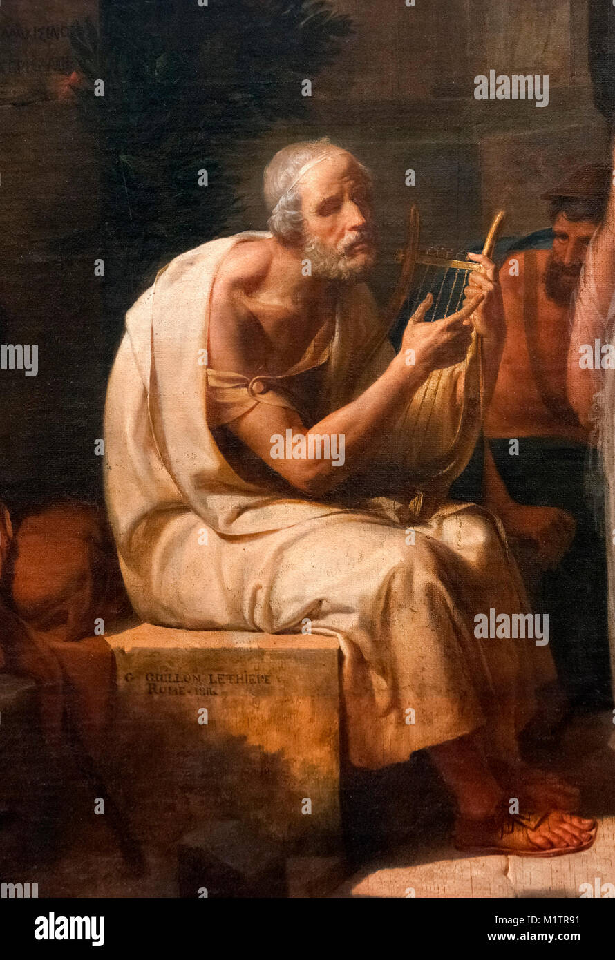 Son chant d'Homère Iliade à l'entrée d'Athènes par Guillaume Lethiere (1760-1832), huile sur toile, 1811. Détail d'une grande peinture, M1TR90. Banque D'Images
