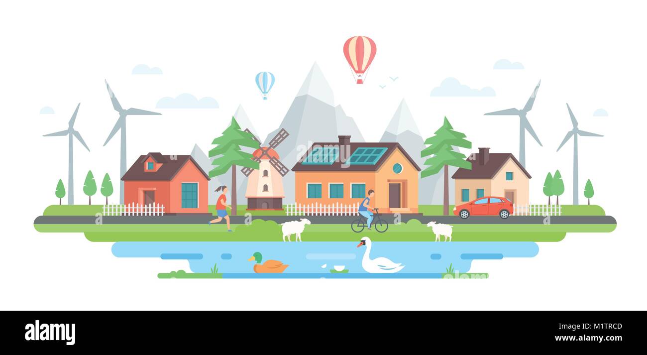 Eco-friendly village - une télévision moderne style design vector illustration Illustration de Vecteur