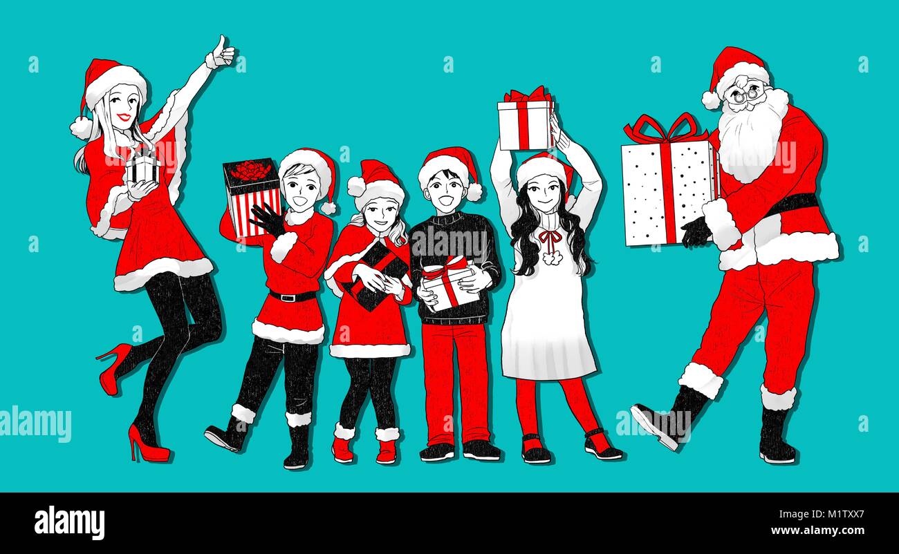 Fête de Noël concept avec un groupe d'amis, vector illustration 004 Illustration de Vecteur