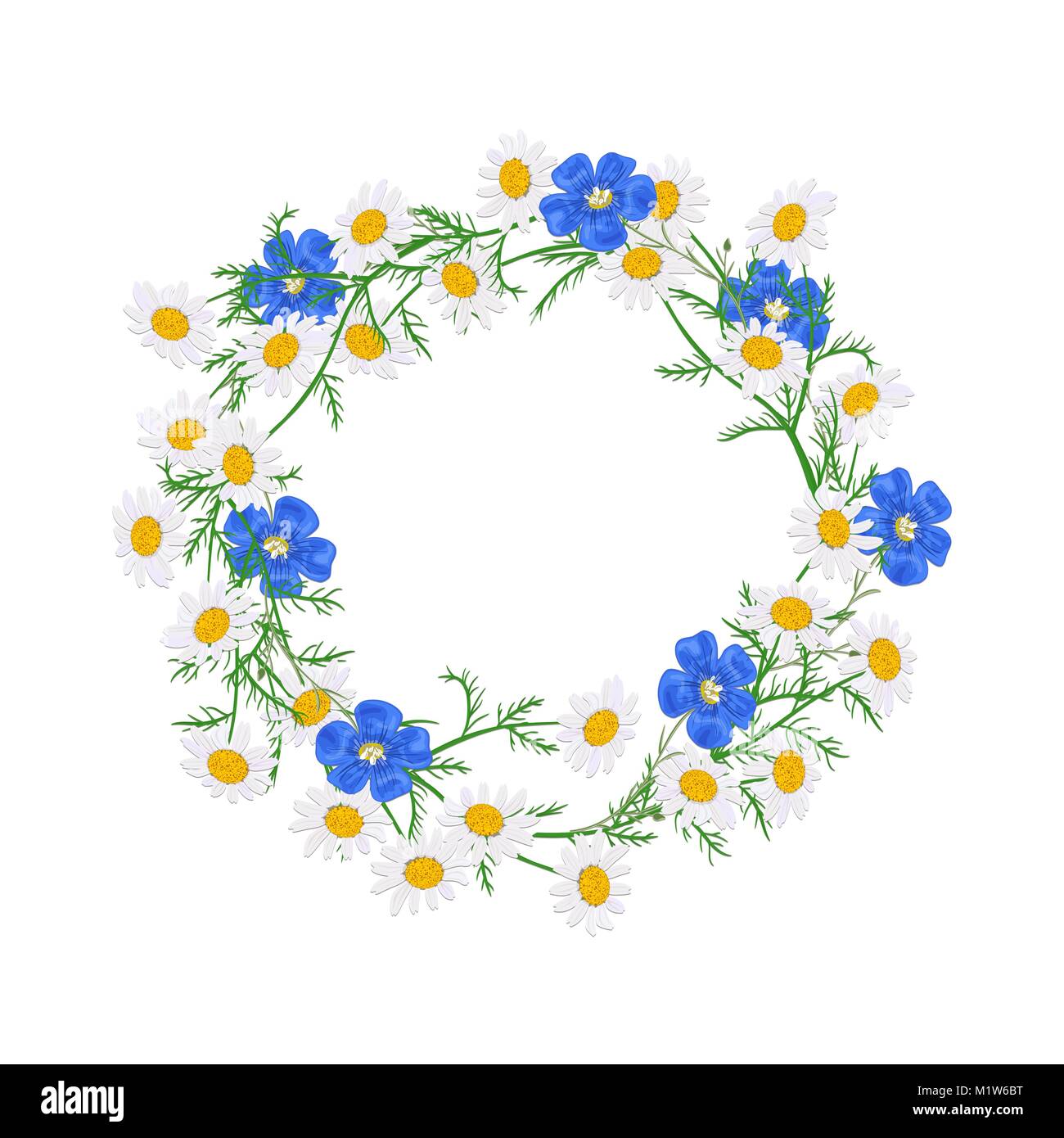 Fleurs de vecteur défini. Belle couronne. Collection floral élégant avec des bleu,blanc, jaune feuilles et fleurs Illustration de Vecteur