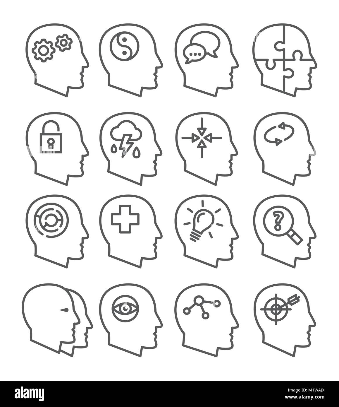 Ligne psychologie vector icons set Illustration de Vecteur