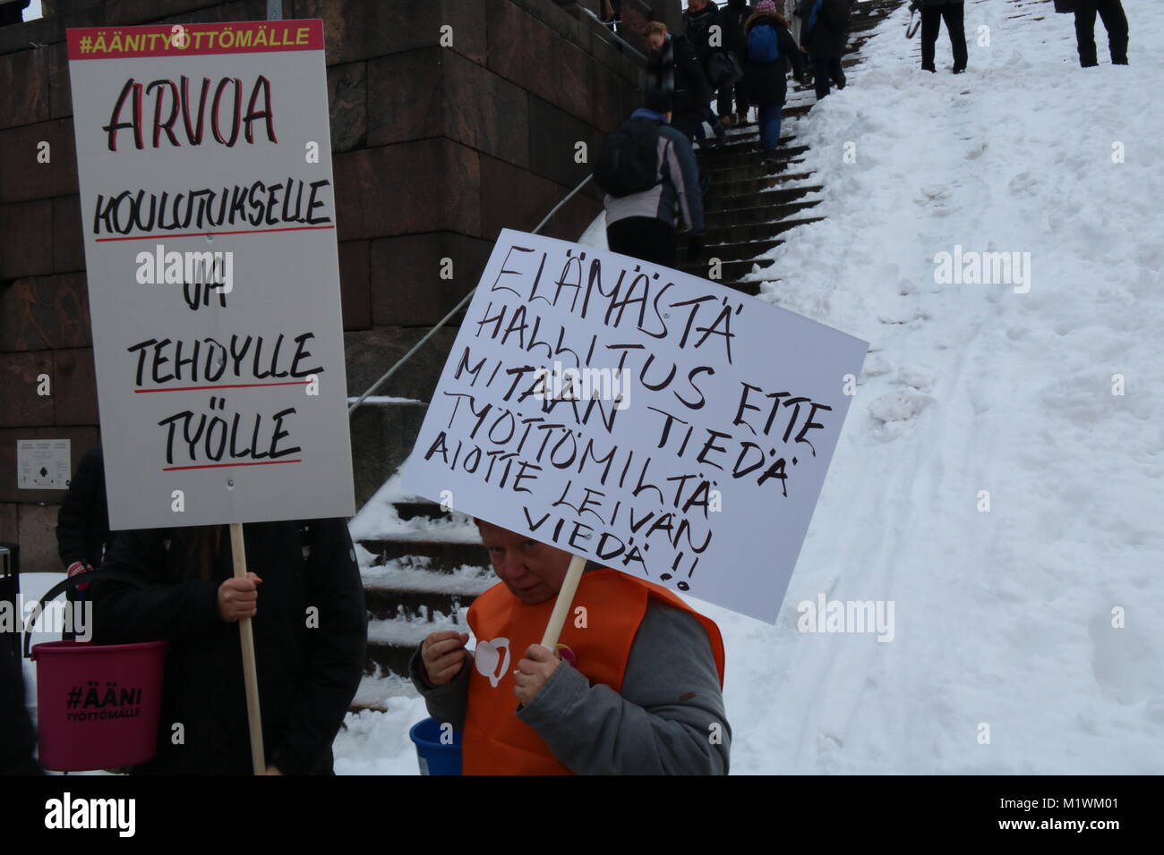 Helsinki, Finlande, 2e mar, 2018. Äänityöttömälle démonstration, organisée par Jyrki Rahikkala Crédit SAK/Alamy Live News Banque D'Images