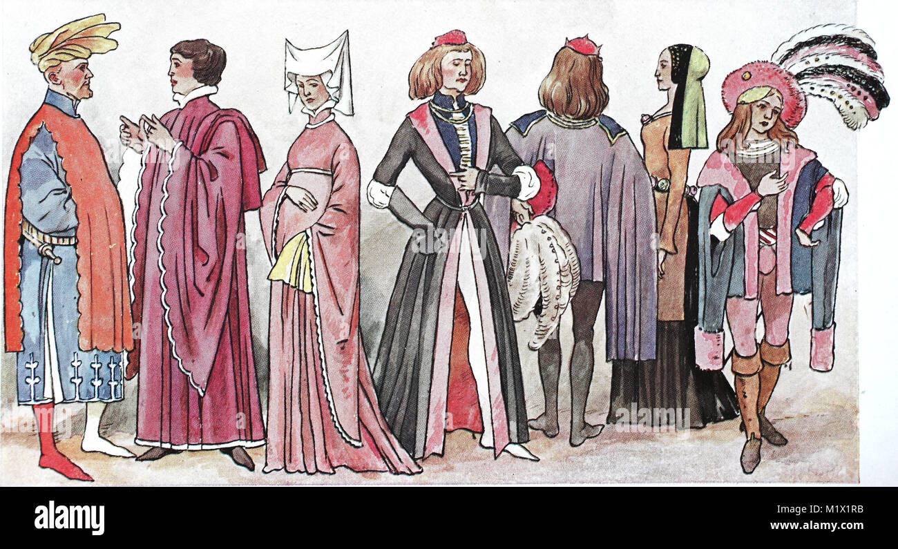 L'habillement, la mode, l'Angleterre au Moyen Âge, les costumes anglais du  15ème siècle, l'amélioration numérique d'impression reproduction d'un  original du 19ème siècle Photo Stock - Alamy
