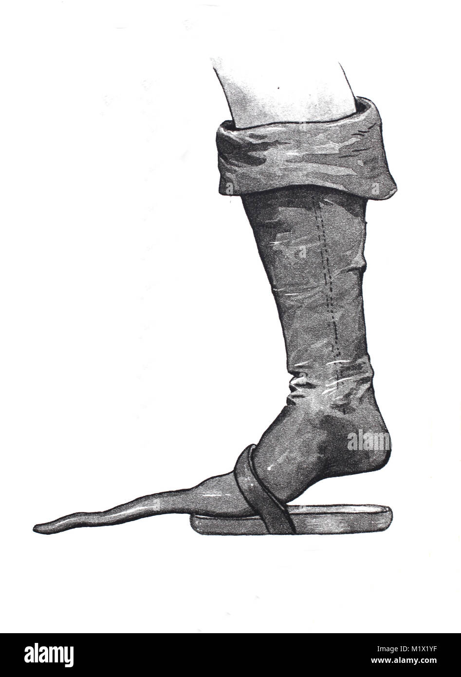 La mode, les vêtements, les chaussures à la fin du Moyen-Âge en Europe, les bottes à bec court-sous-patin, de l'amélioration numérique d'impression reproduction d'un original du 19ème siècle Banque D'Images