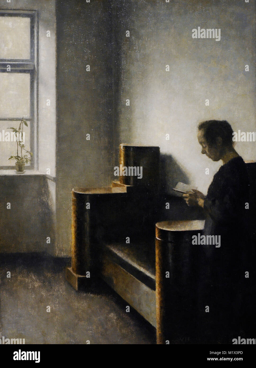 Vilhelm Hammershoi (1864-1916). Peintre danois. Intérieur avec la femme de l'artiste. Galerie nationale. Oslo. La Norvège. Banque D'Images