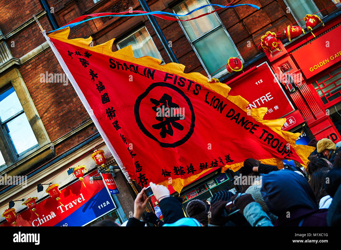 Chinatown Londres défilé du Nouvel an chinois lanterne rouge Banque D'Images