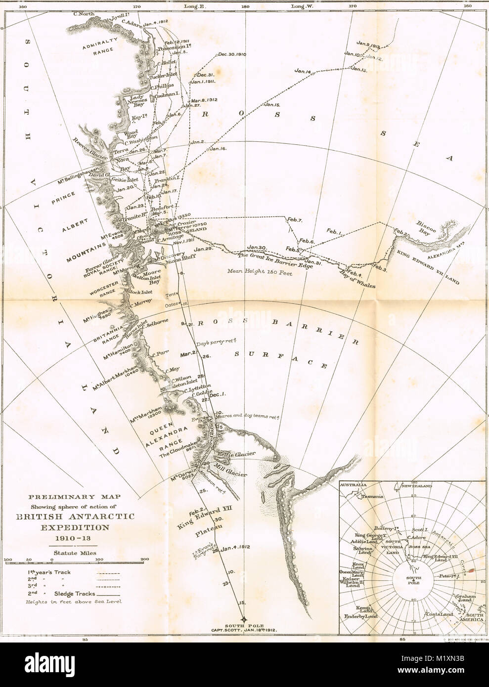 Carte préliminaire, par domaine d'action, British Antarctic Expedition 1910-13, Scott's expédition finale Banque D'Images