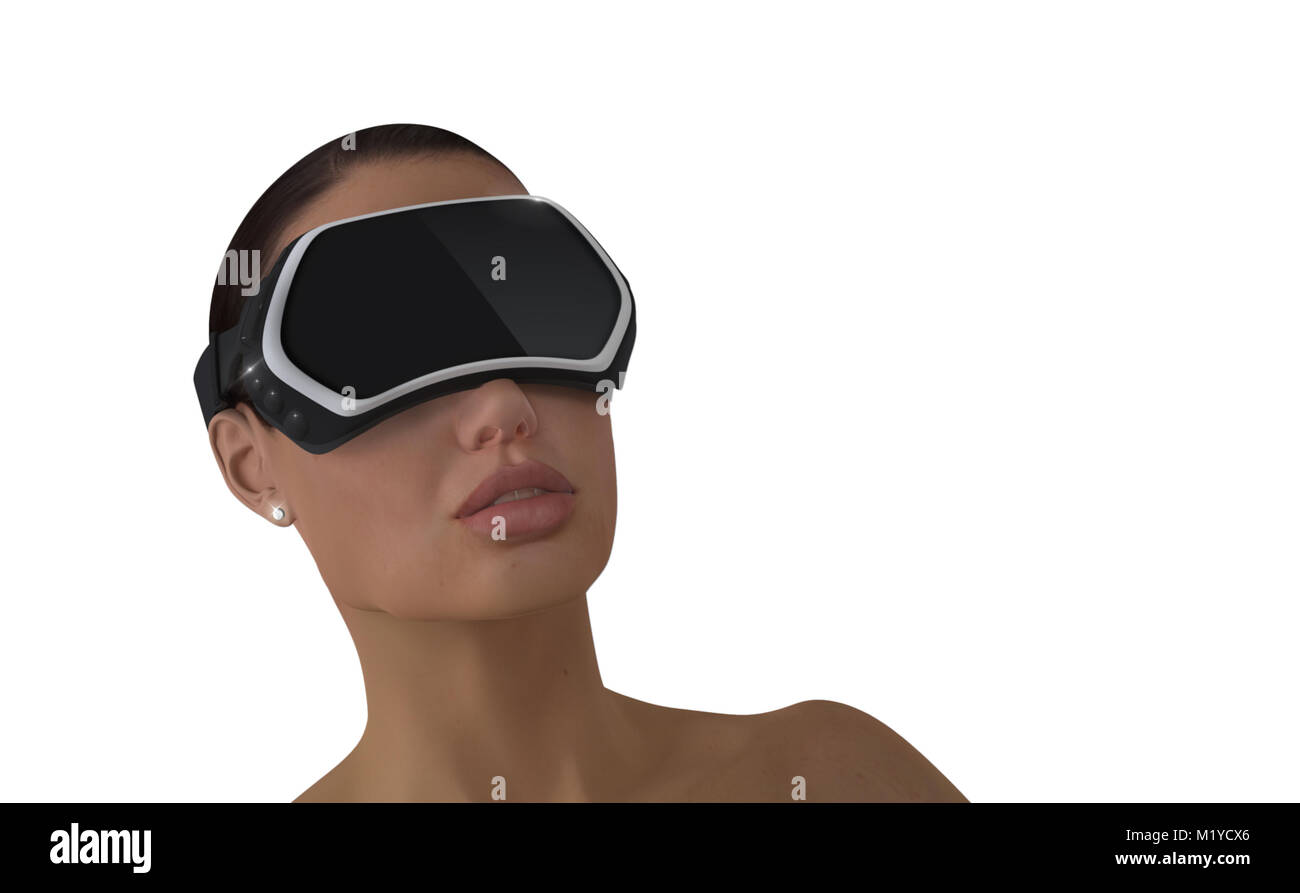 3D Illustration d'une femme portant une réalité virtuelle visualisation (HMD). Banque D'Images