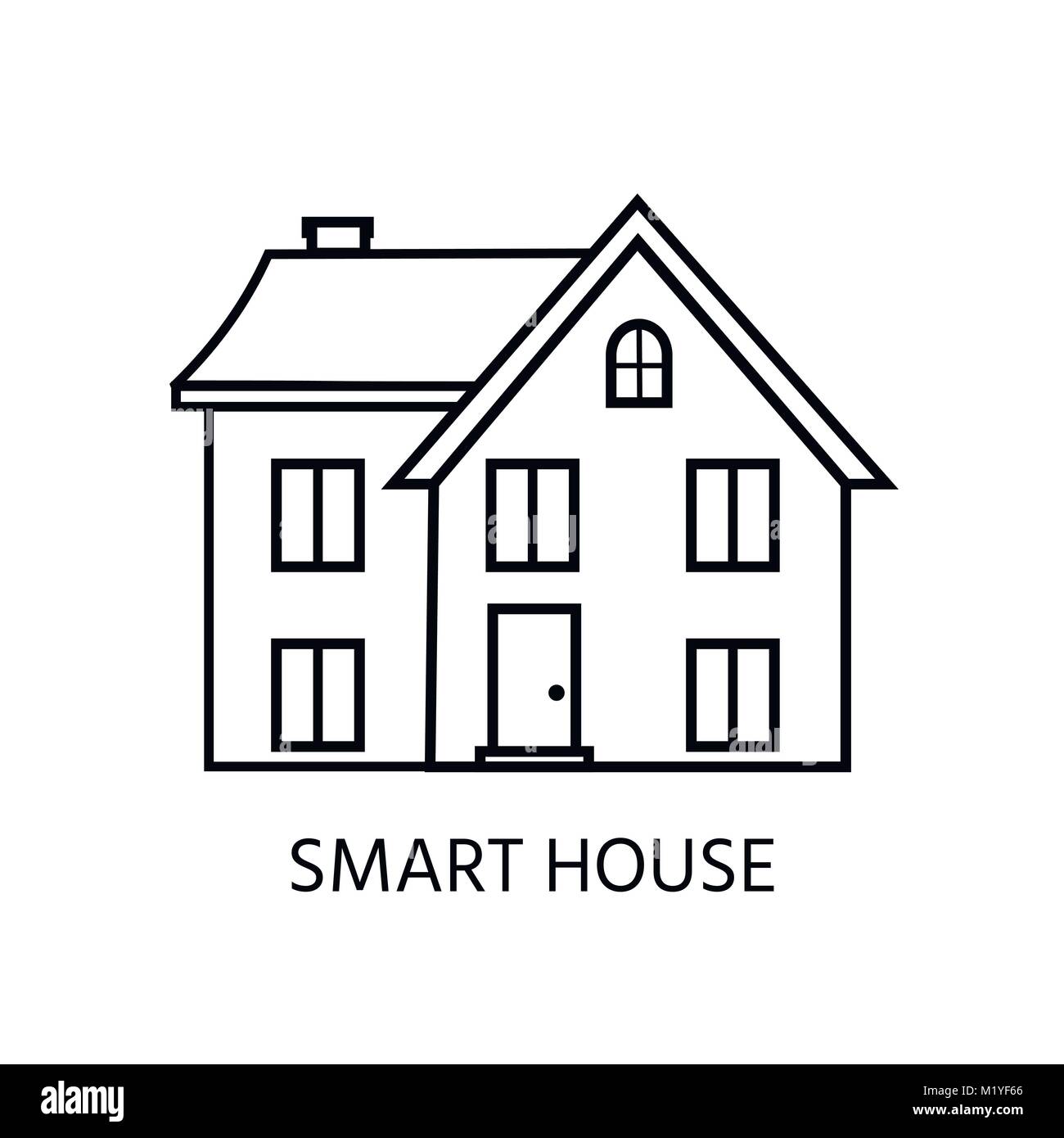 L'icône de la ligne moderne avec un agréable accueil, maison, chalet. Smart building. Modèle plat paysage urbain. Illustration de Vecteur