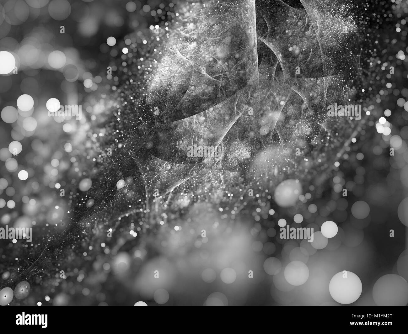 Les surfaces brillantes avec des particules, nouvelle technologie, générée par ordinateur abstract texture noir et blanc, 3D Rendering Banque D'Images