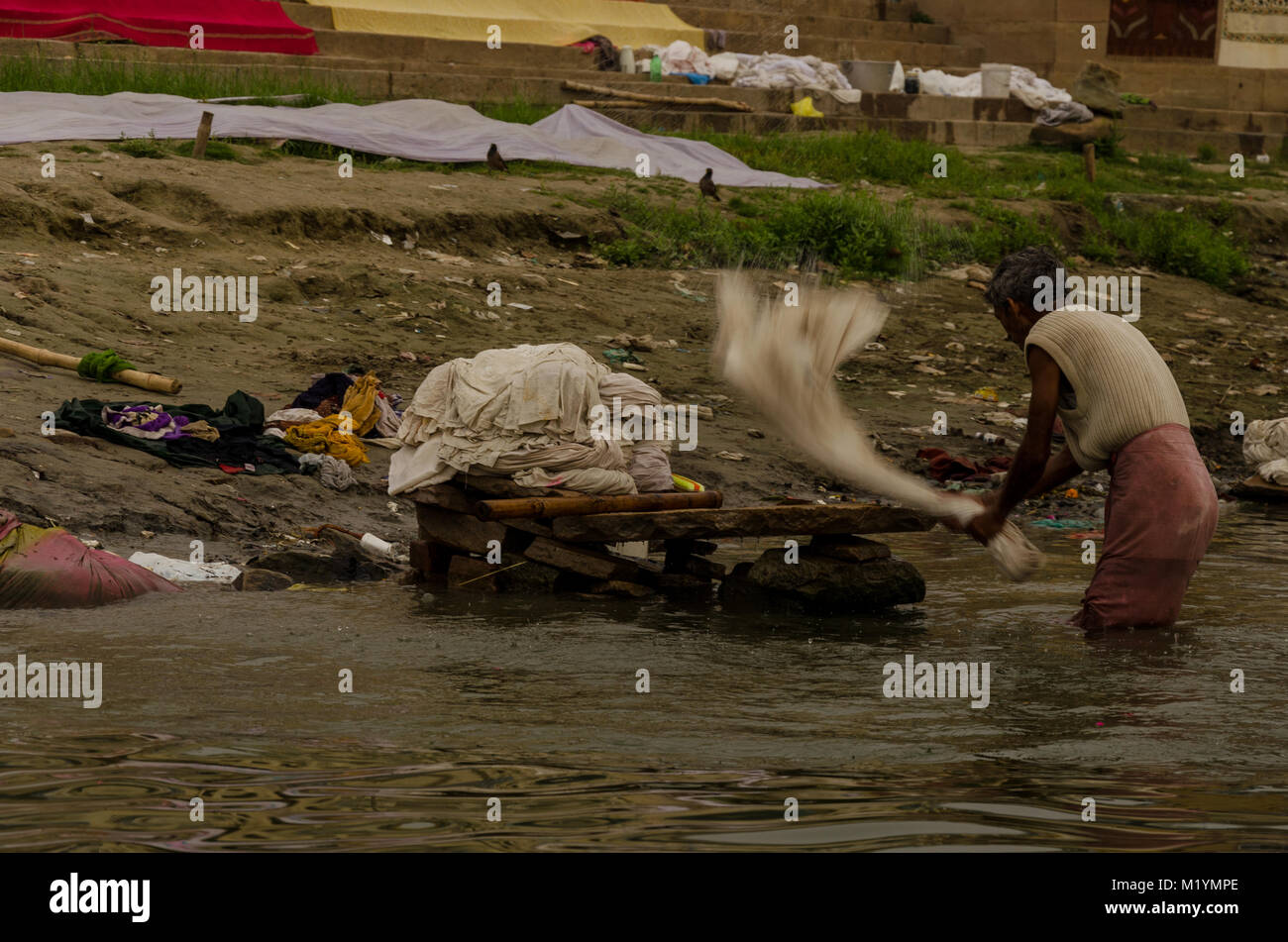 Blanchisserie à Varanasi, Uttar Pradesh, Inde Banque D'Images