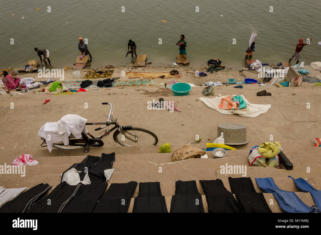 Blanchisserie à Varanasi, Uttar Pradesh, Inde Banque D'Images