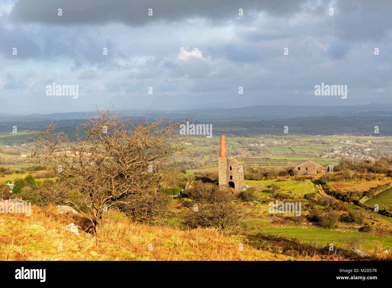 Moorland Vue de dessus pour le prince de Galles Engine House près du village de larbins sur Bodmin Moor Banque D'Images