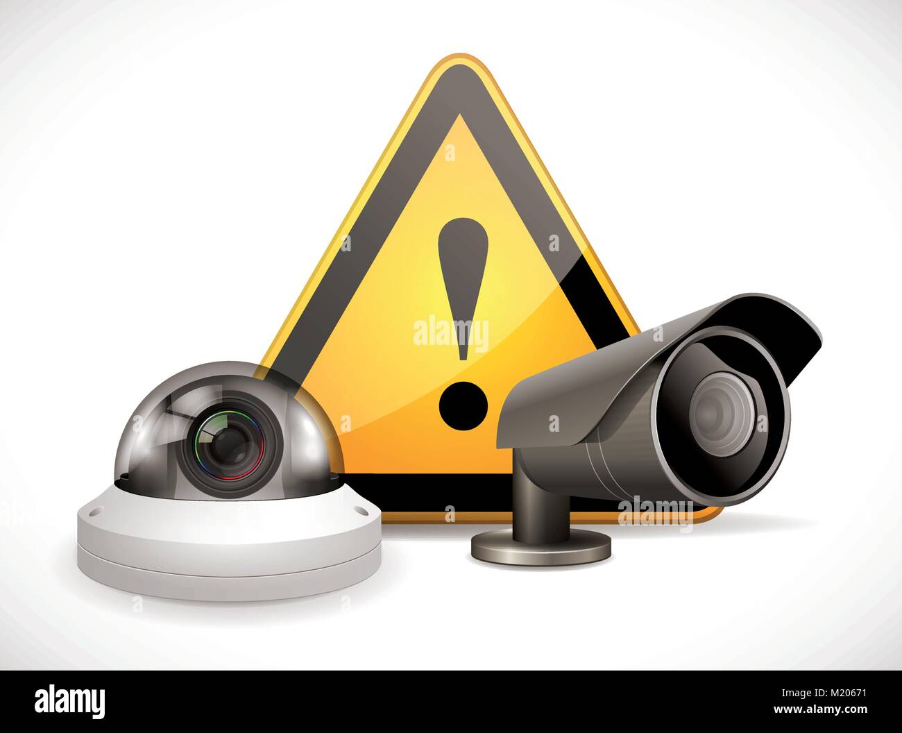 Symbole de vidéosurveillance - Caméra de sécurité avec panneau d'avertissement Illustration de Vecteur