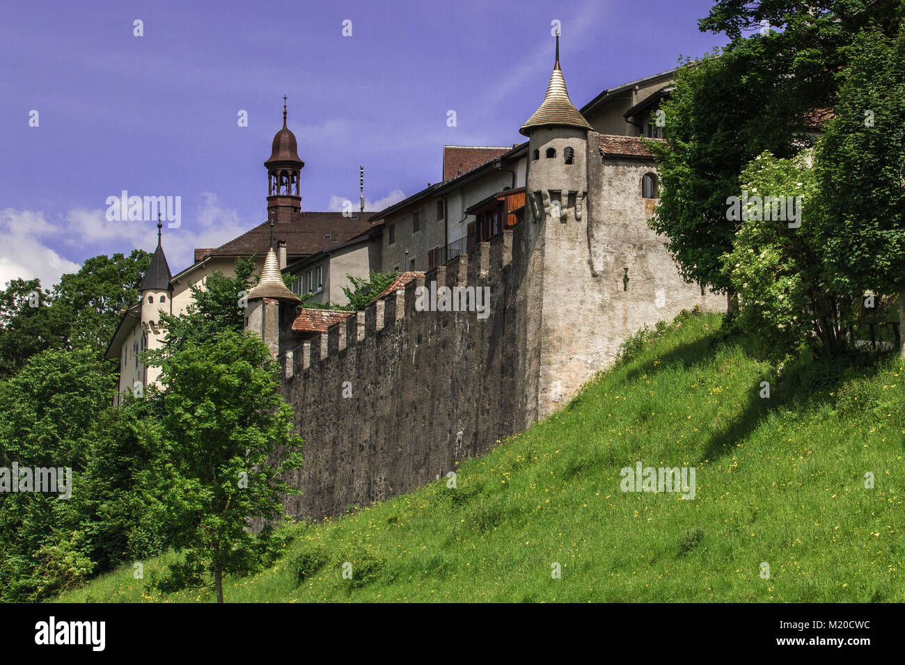 Le petit château médiéval idyllique Village Suisse Gruyeres, Suisse Banque D'Images