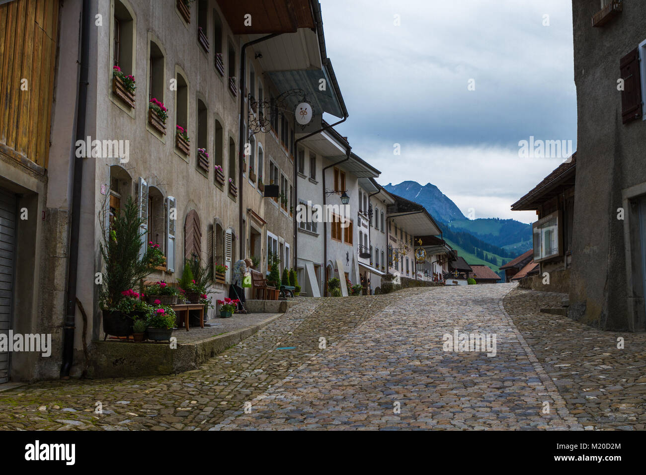 Le petit château médiéval idyllique Village Suisse Gruyeres, Suisse Banque D'Images