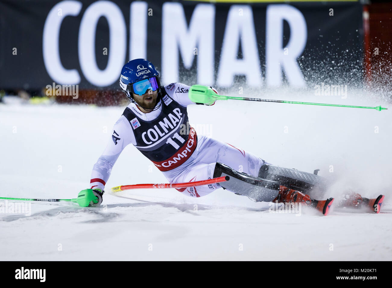 Madonna di Campiglio, Italie 22 décembre 2017. Marco SCHWARZ (Aut) qui se font concurrence sur les AUDI FIS Coupe du Monde de Ski alpin Slalom sur les 3tre Canalone Banque D'Images