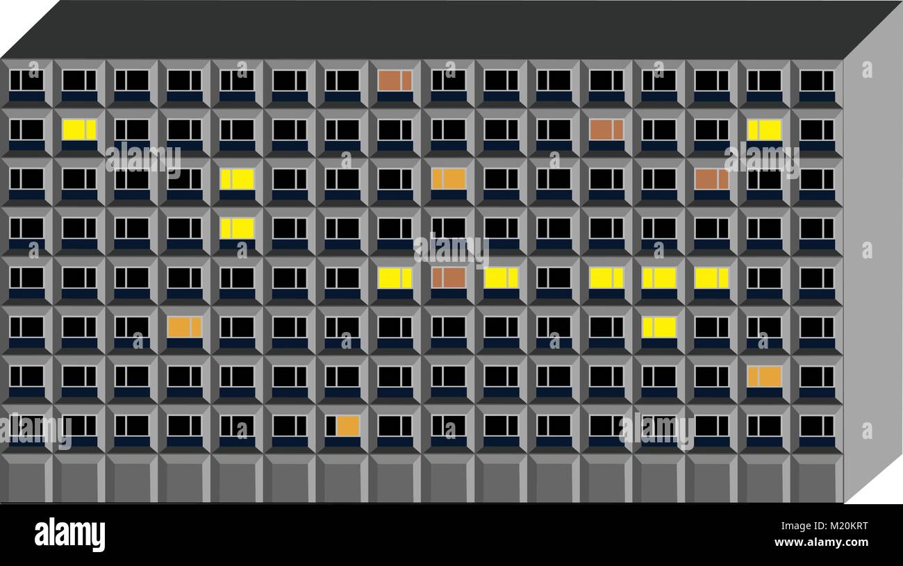 Bloc d'appartement avec Windows 16x8 Illustration de Vecteur