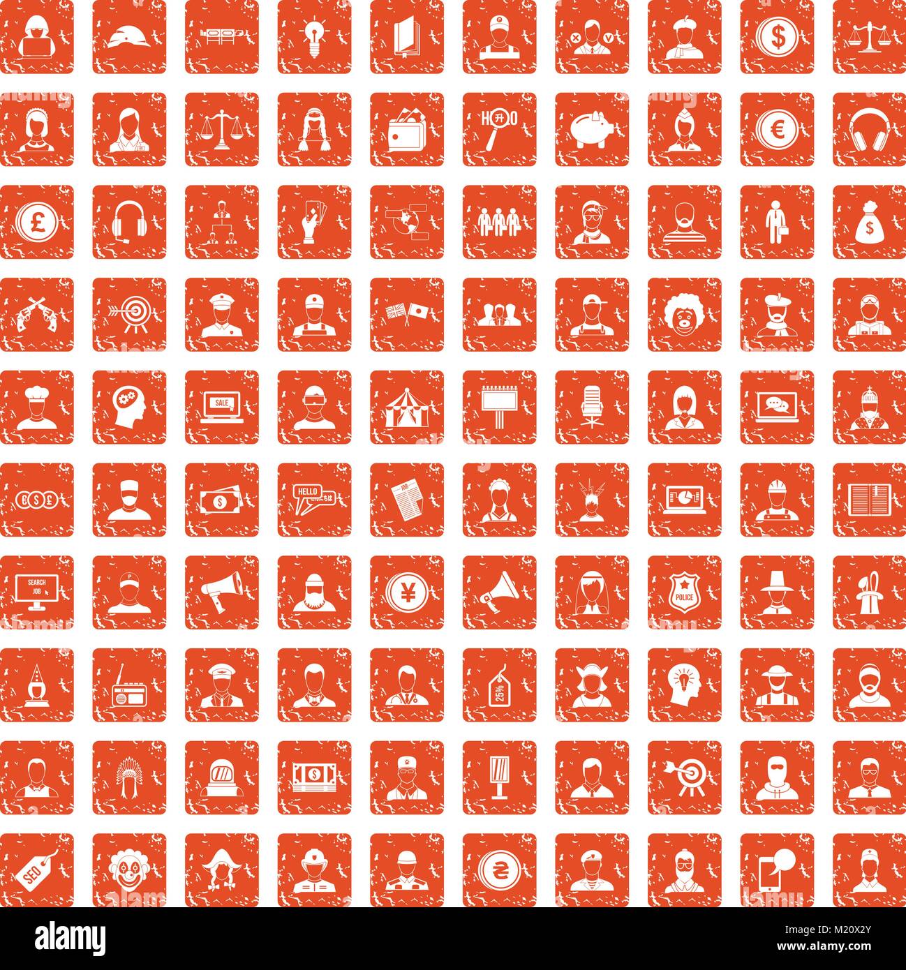 100 headhunter icons set grunge orange Illustration de Vecteur