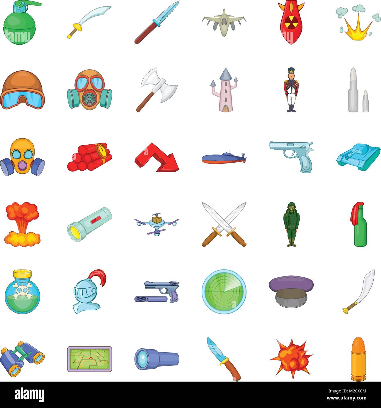 Défense nationale, cartoon style icons set Illustration de Vecteur