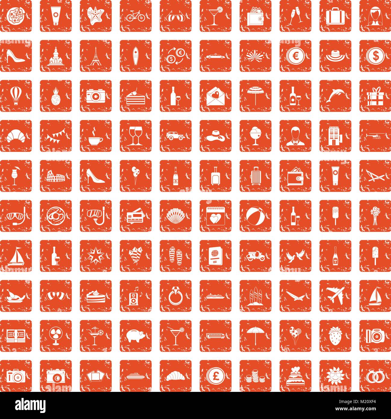 Miel 100 icons set grunge orange Illustration de Vecteur