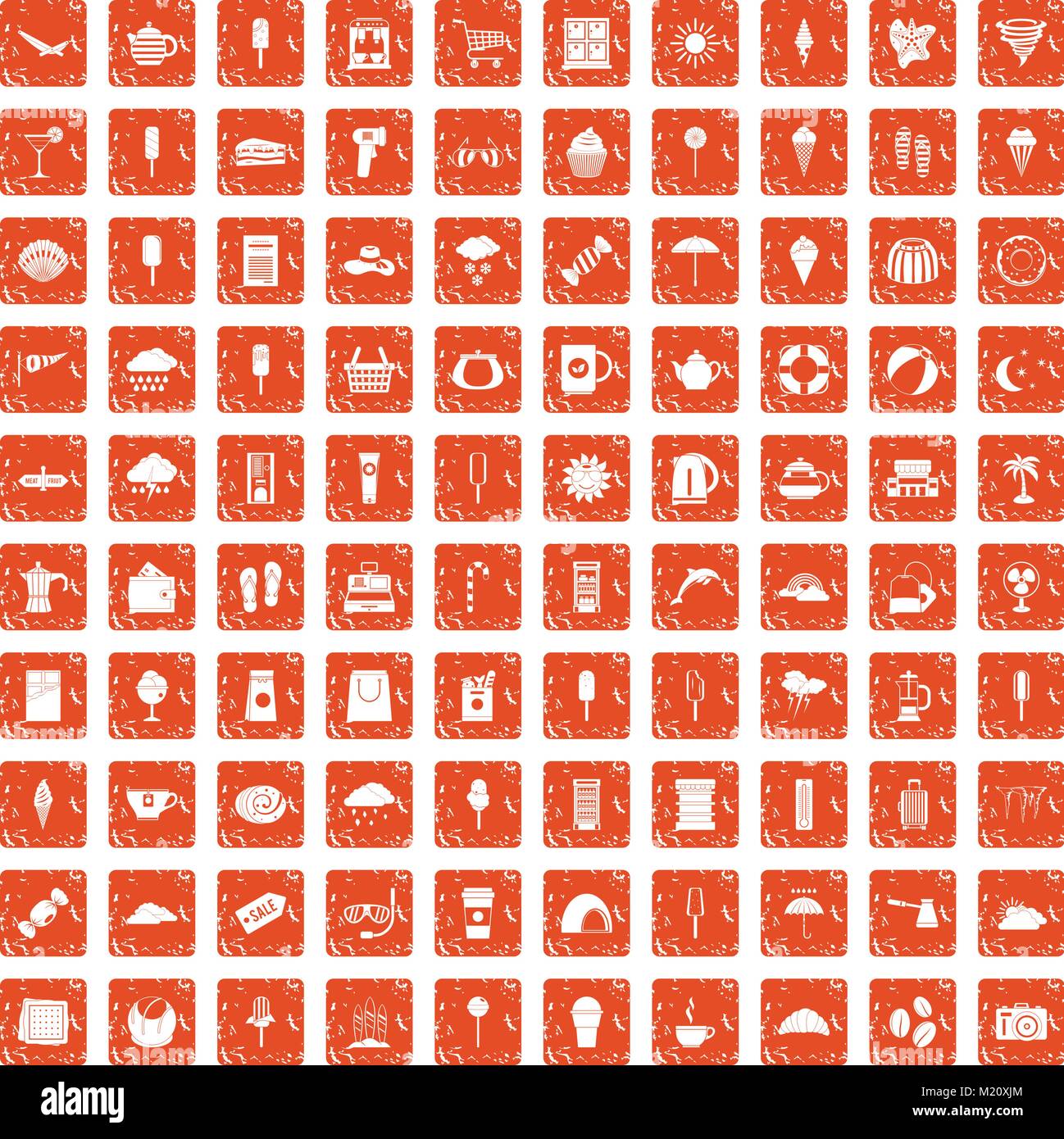 La crème glacée 100 icons set grunge orange Illustration de Vecteur