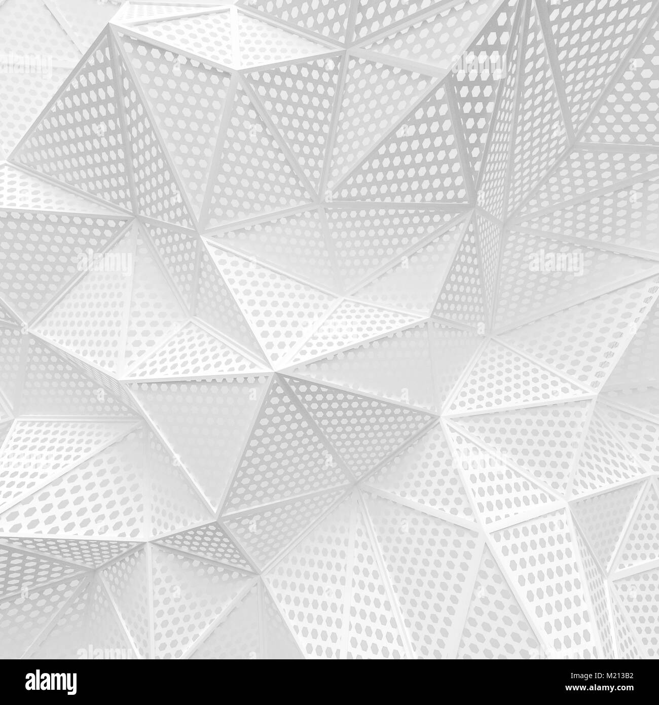 Résumé Contexte poly bas blanc maille trou motif hexagonal. Rendu 3d avec toile vide vide espace copie moderne technologie future entreprise style c Banque D'Images