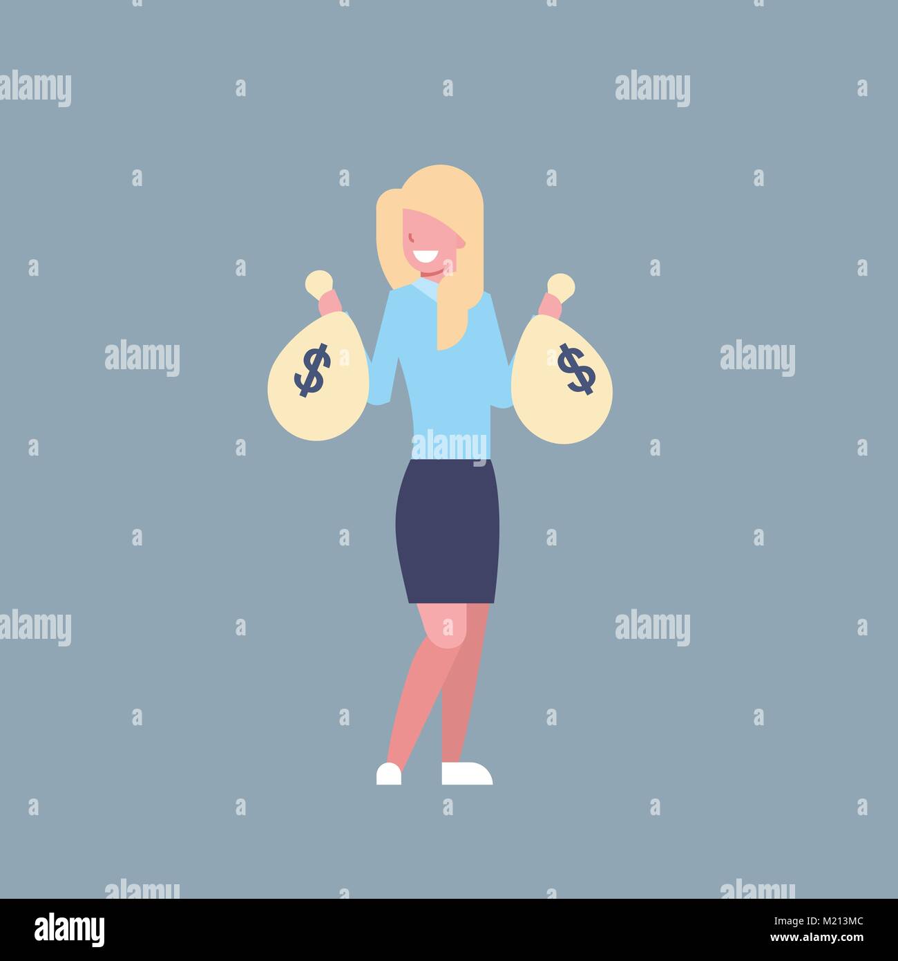 Business Woman Holding Bags avec succès l'argent Office Worker Businesswoman Isolated Illustration de Vecteur