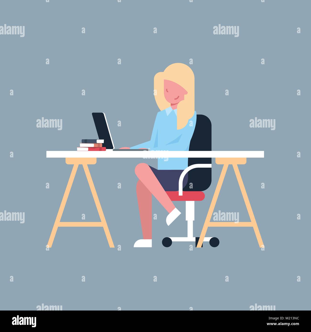 Femme d'affaires s'asseoir à Office Desk Working On Laptop Informatique Femme Woman Isolated Illustration de Vecteur