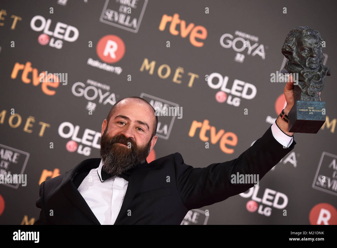 Andres Sistiaga dans la salle de presse au cours de la 32ème assemblée Goya Film Awards à Madrid, le samedi 03 février 2018. photo : mejor direccion de produccion ' ' Handia Gtres Crédit : información más Comuniación sur ligne, S.L./Alamy Live News Banque D'Images